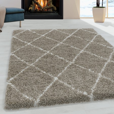 Woonkamer tapijt ontwerp hoogpolig tapijt patroon diamant pool zachte kleur beige