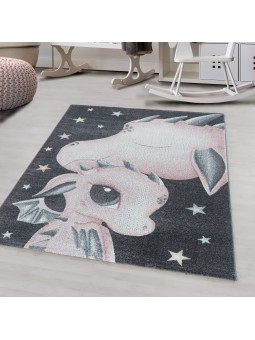 Kurzflor Kinderteppich Design Drachen Baby Saurier Kinderzimmer Teppich Pink