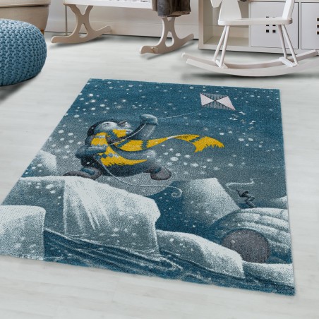 Tapis pour enfants à poils courts design bleu pingouin igloo tapis de chambre d'enfant doux