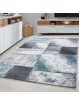 Designer Rug Abstract Checkered Pattern Contour Cut Gray White Blue