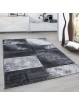 Designer Teppich Modern Kariert Muster Konturenschnitt Schwarz Grau Weiß