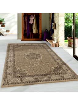 Living room rug, short pile, design oriental rug, classic ornament border, beige