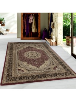 Tapis de salon à poils ras design tapis oriental classique antique bordure rouge
