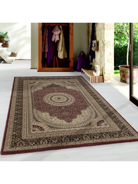 Soggiorno tappeto a pelo corto design tappeto orientale classico bordo antico rosso