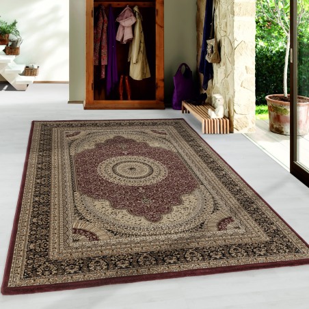 Woonkamer laagpolig tapijt design oosters tapijt klassiek antiek rand rood
