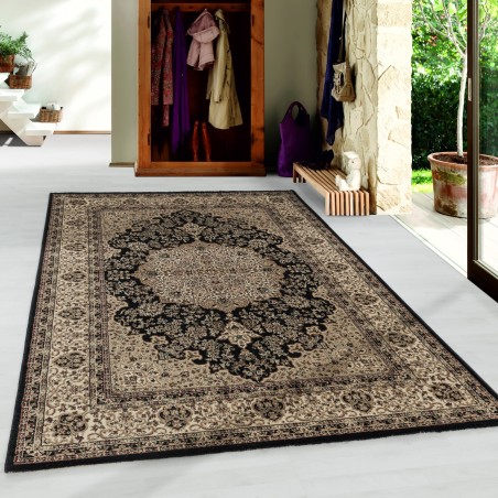 Laagpolig tapijt klassiek design Orient antiek Nain woonkamertapijt zwart