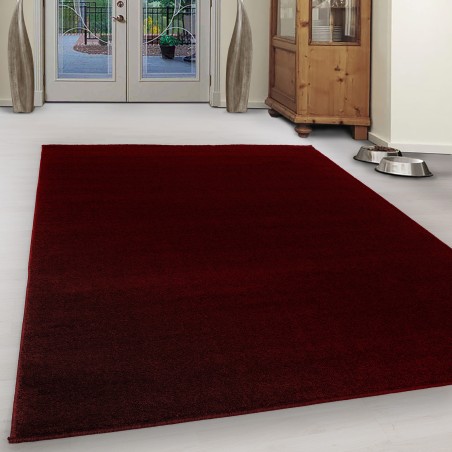 Teppich Kurzflor Modern Wohnzimmer Einfarbig Meliert Uni günstig Rot