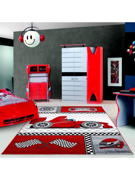 Children's carpet children's room racing car formula 1 pattern red gray white black