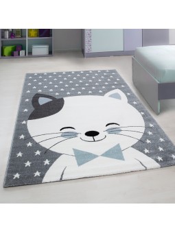 Tapis pour enfants tapis de chambre d'enfant chat motif étoile gris-blanc-bleu
