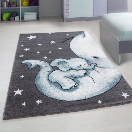 Tapis pour enfants tapis de chambre d'enfant mignon bébé éléphant étoile gris-blanc-bleu