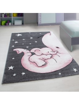 Tappeto per bambini Tappeto per cameretta simpatico elefantino stella grigio-bianco-rosa