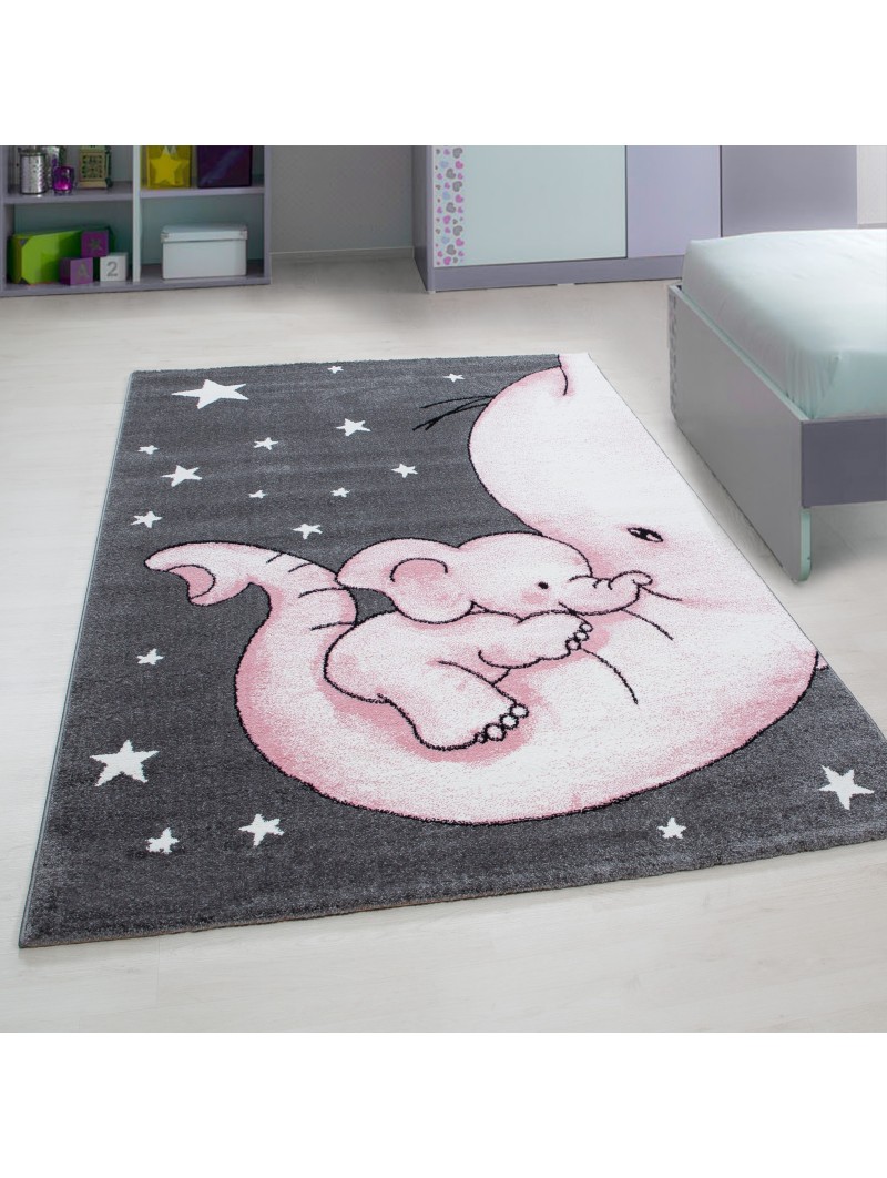 Tapis pour enfants tapis de chambre d'enfant mignon bébé éléphant étoile gris-blanc-rose