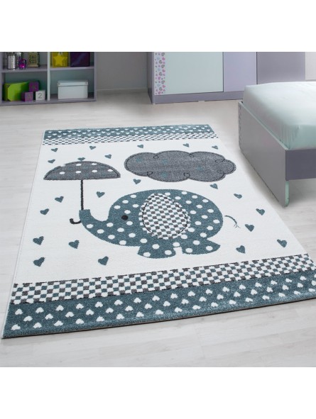 Children's carpet children's room carpet elephant heart rain grey-white-blue