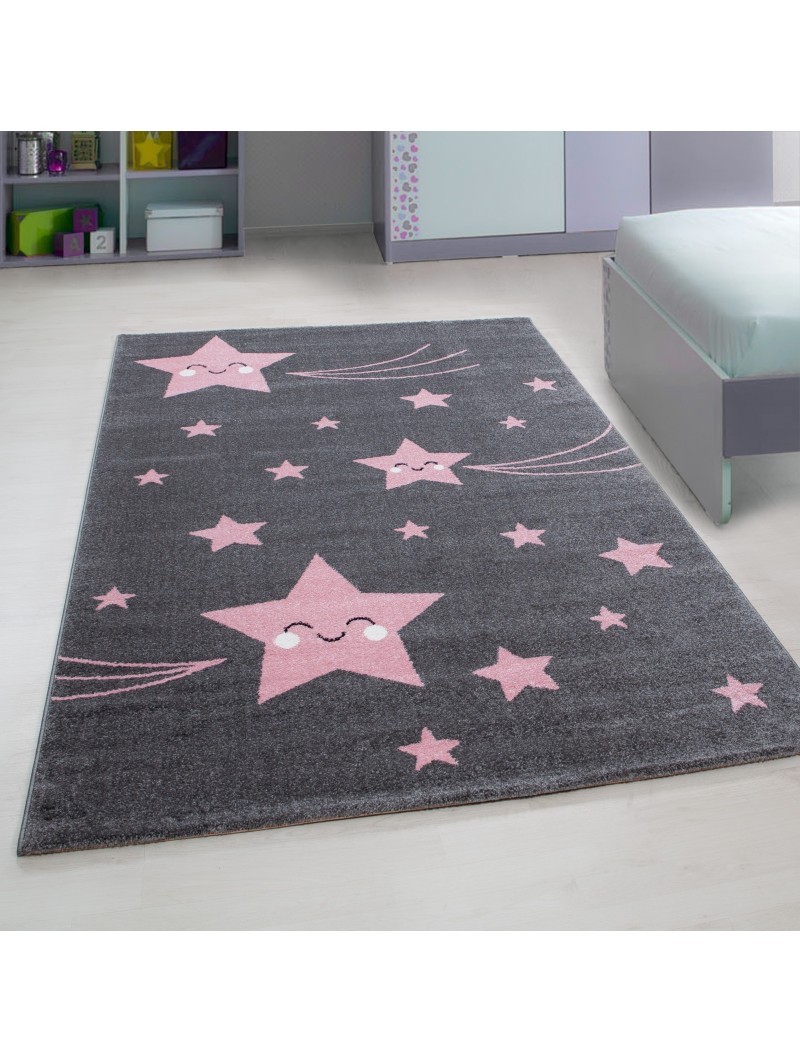 Children's carpet, children's room carpet, star pattern, grey-pink