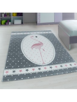 Children's carpet children's room flamingo with stars pattern pink gray white