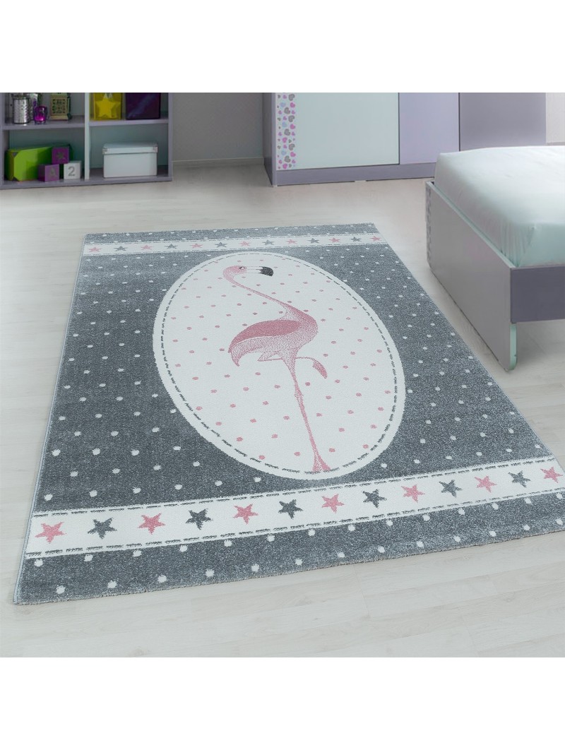 Children's carpet children's room flamingo with stars pattern pink gray white