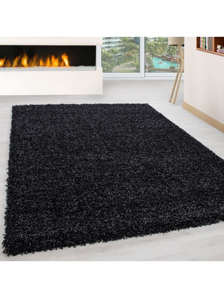 High pile, long pile, living room shaggy carpet, pile height 3 cm, plain anthracite