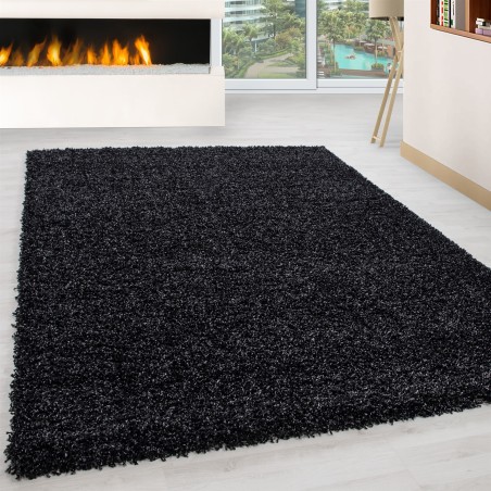 Hoogpolig, hoogpolig, hoogpolig tapijt in de woonkamer, poolhoogte 3 cm, effen antraciet