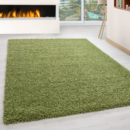 Shaggy long pile living room rug Shaggy pile height 3cm plain green