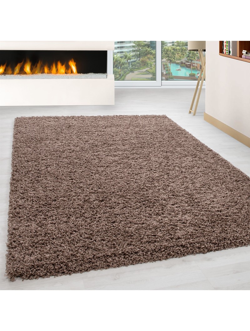 Hoogpolig hoogpolig hoogpolig tapijt in de woonkamer, poolhoogte 3 cm, effen mokka