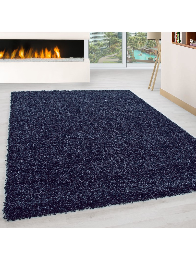 High pile, long pile, living room shaggy carpet, pile height 3 cm, plain navy