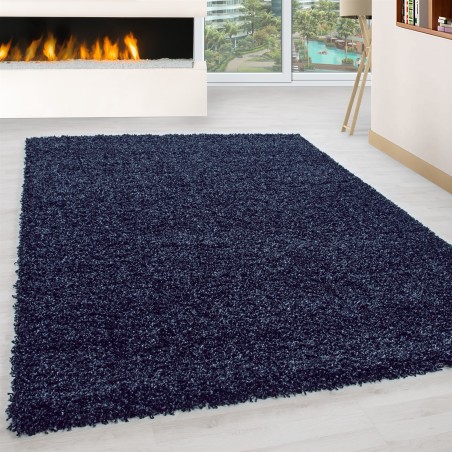 Hoogpolig, hoogpolig, hoogpolig tapijt in de woonkamer, poolhoogte 3 cm, effen marineblauw