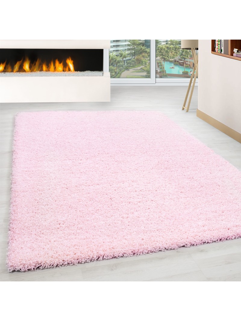 High-pile, long-pile, living room shaggy carpet, pile height 3 cm, plain pink