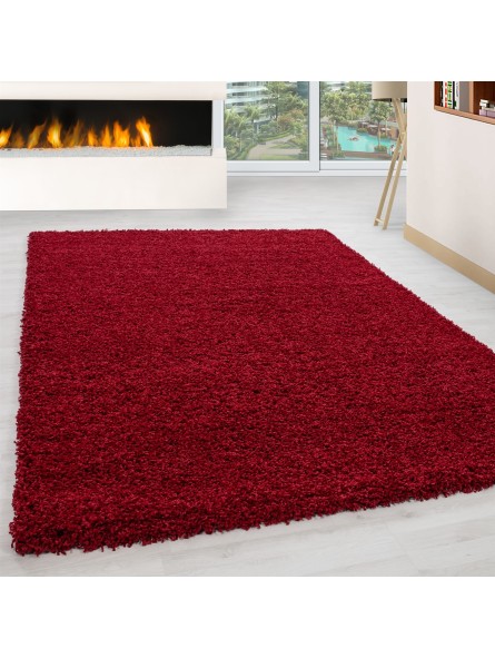 Pelo lungo, pelo lungo, tappeto shaggy per soggiorno, altezza pelo 3 cm, rosso tinta unita