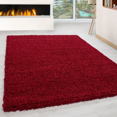 Hoogpolig, hoogpolig, hoogpolig tapijt in de woonkamer, poolhoogte 3 cm, effen rood