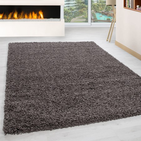 High-pile, long-pile, living room shaggy carpet, pile height 3 cm, uni-colored taupe