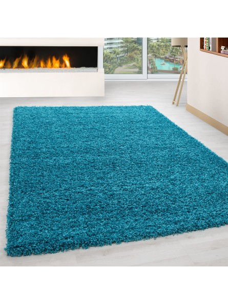 High pile, long pile, living room shaggy carpet, pile height 3 cm, plain turquoise