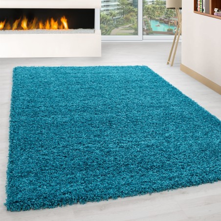 Hoogpolig, hoogpolig, hoogpolig tapijt in de woonkamer, poolhoogte 3 cm, effen turkoois
