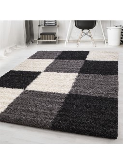 Carpet high pile long pile living room cheap shaggy checked black white gray
