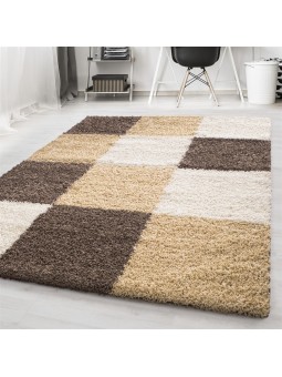 Carpet high pile long pile living room cheap shaggy checked brown white beige