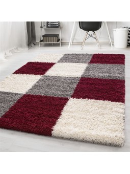 High pile long pile living room shaggy carpet checkered red white grey