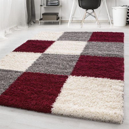 High pile long pile living room shaggy carpet checkered red white grey
