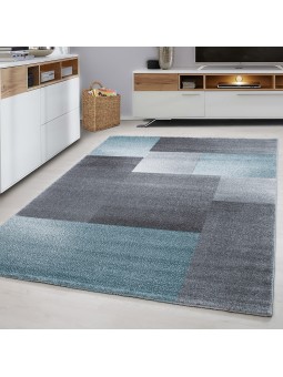Carpet modern designer short pile living room check block pattern gray blue white