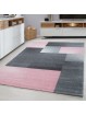 Carpet modern designer short pile living room check block pattern gray pink white