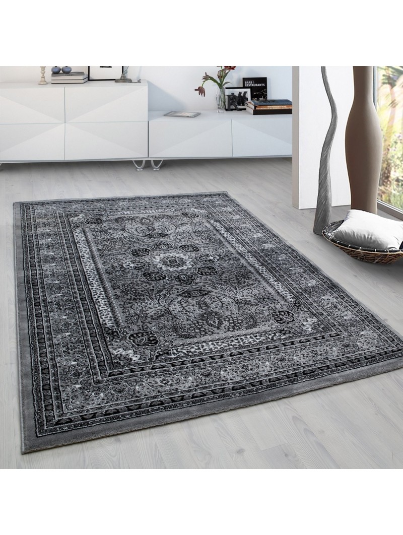 Oosters tapijt klassiek oosters traditioneel geweven tapijt zwart grijs wit