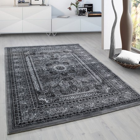 Tapis oriental classique tapis tissé traditionnel oriental noir gris blanc