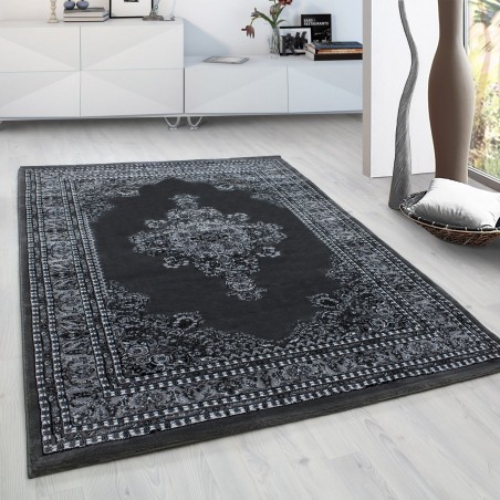 Tapis oriental classique tapis oriental traditionnel tissé gris, noir et blanc