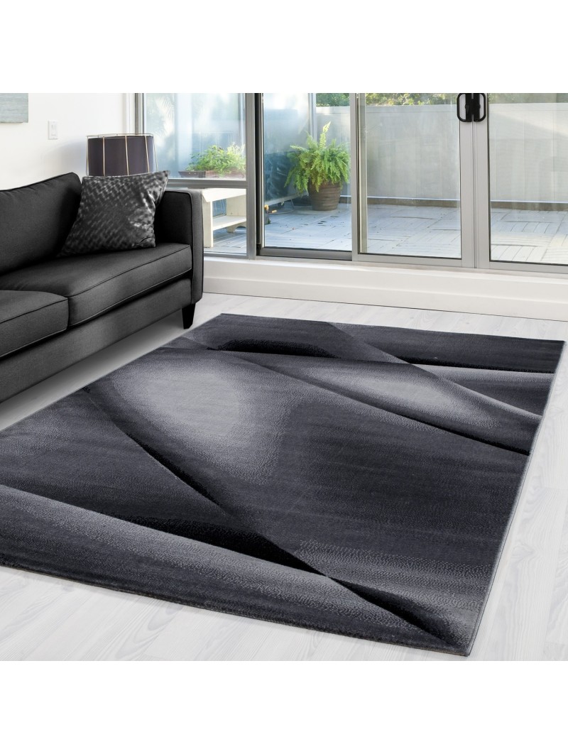 Modern Designer Teppich Abstrakt Wellen Linien Schatten Muster Schwarz Grau