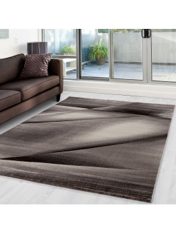 Modern Designer Carpet Abstract Waves Lines Shadows Pattern Brown Beige