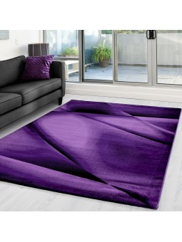 Modern Designer Carpet Abstract Waves Lines Shadows Pattern Purple Black