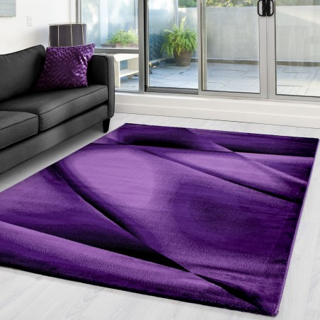 Modern Designer Carpet Abstract Waves Lines Shadows Pattern Purple Black