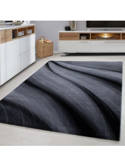 Modern design tapijt woonkamer abstract golven optiek zwart grijs gevlekt