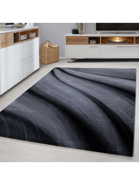 Modern design tapijt woonkamer abstract golven optiek zwart grijs gevlekt