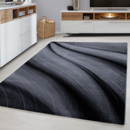 Modern Designer Teppich Wohnzimmer Abstrakt Wellen Optik Schwarz Grau Meliert