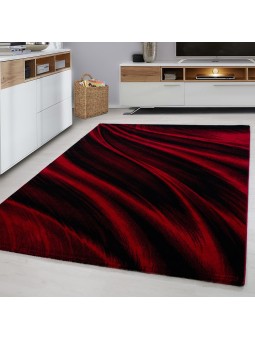 Modern designer carpet living room abstract waves optics black red mottled