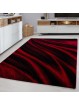 Tapis design moderne salon vagues abstraites optique noir rouge chiné